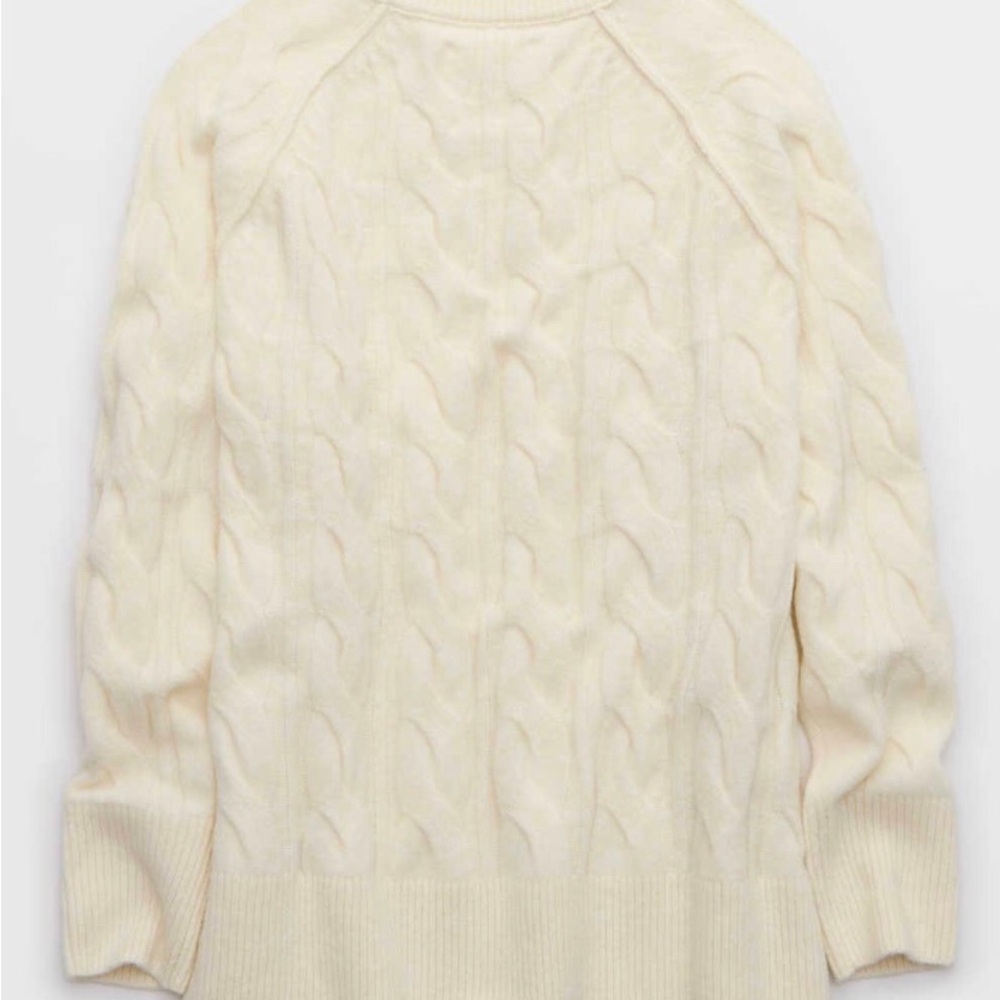 aerie Cream Cable Knit Crewneck Sweater - Picture 5 of 8